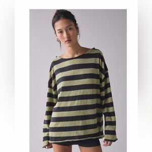 BDG Green and Black Striped Long Sleeve Tee